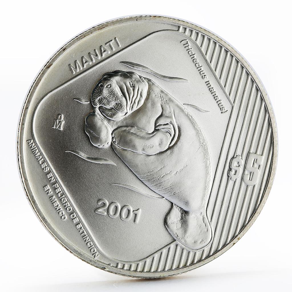 Mexico 5 pesos Endangered Wildlife Animal Manati silver coin 2001