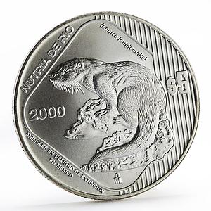 Mexico 5 pesos Endangered Wildlife Animal Nutria de Rio silver coin 2000