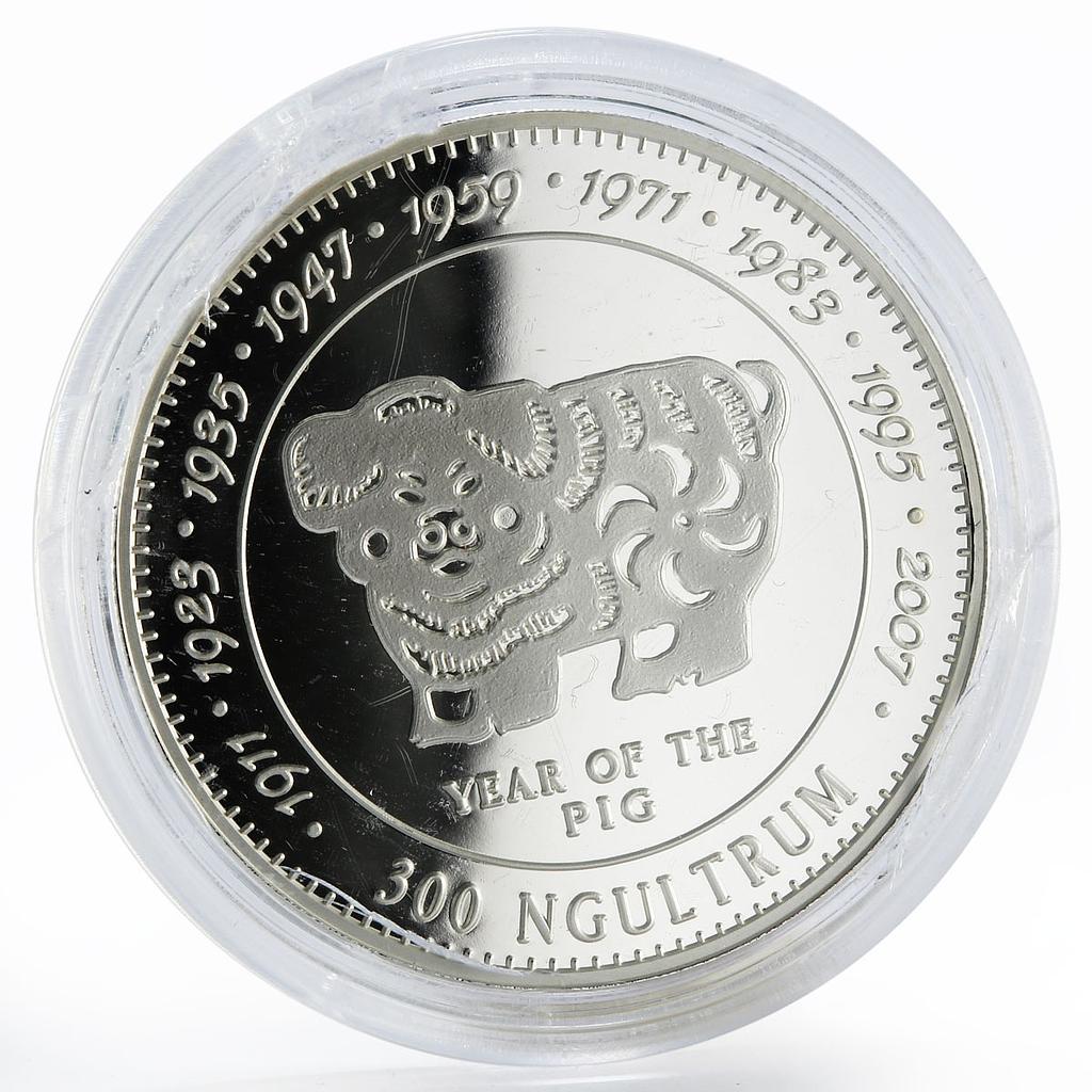 Bhutan 300 ngultrums Year of the Pig proof silver coin 1996