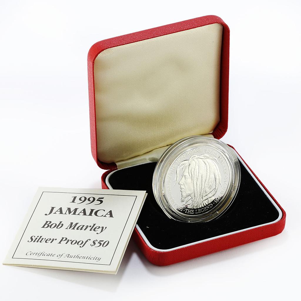 Jamaica 50 dollars 50th birth of Bob Marley proof silver coin 1995