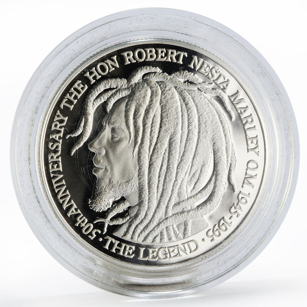 Jamaica 50 dollars 50th birth of Bob Marley proof silver coin 1995