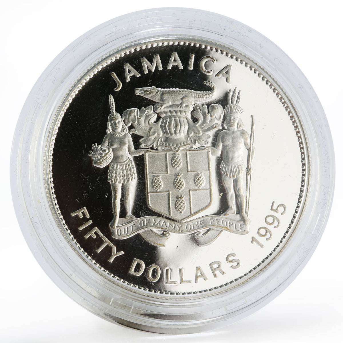 Jamaica 50 dollars 50th birth of Bob Marley proof silver