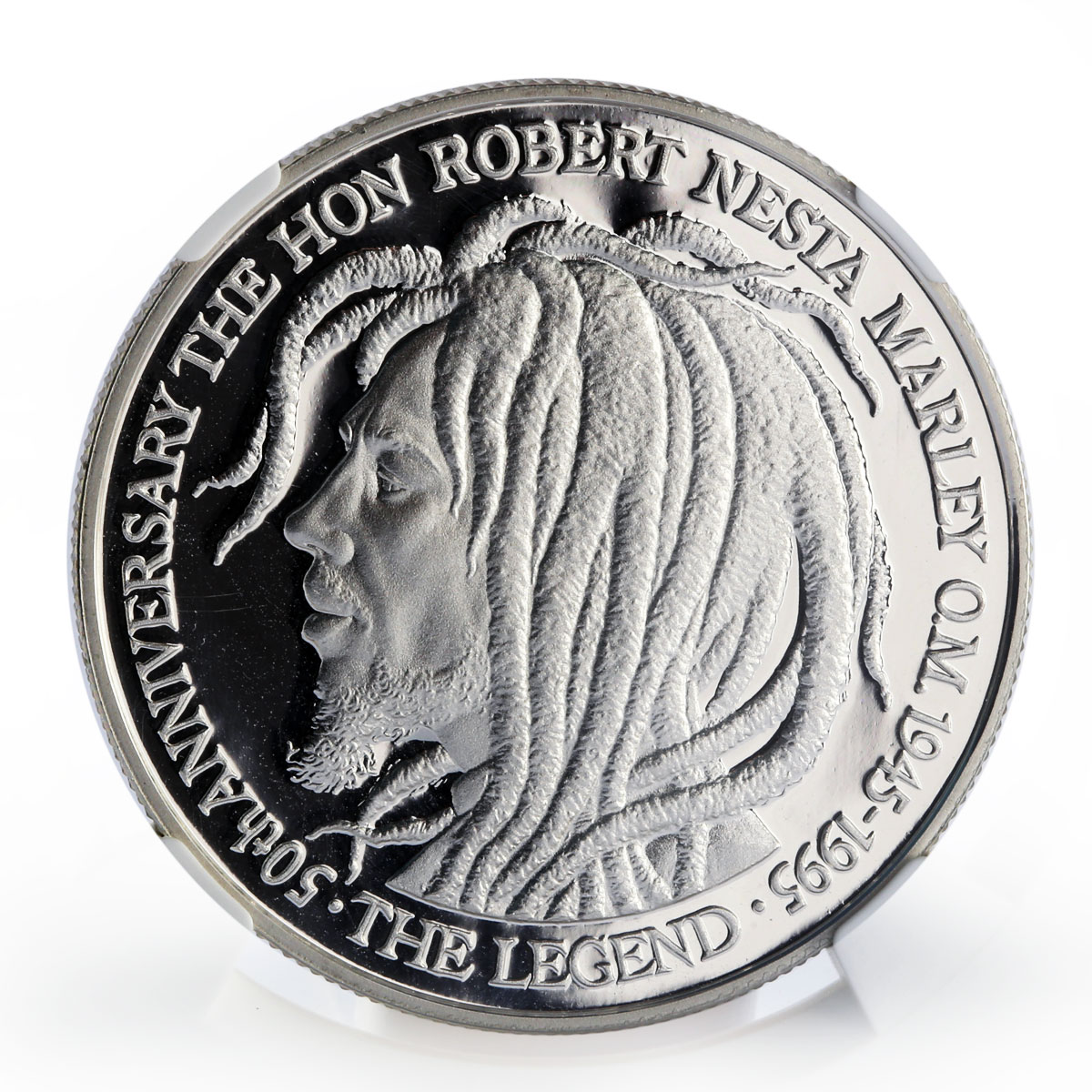 Jamaica 50 dollars 50th birth of Bob Marley NGC proof silver coin 1995