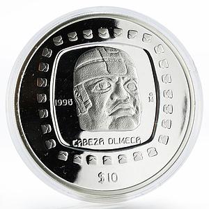 Mexico 10 pesos Olmec series Cabeza Olmeca silver coin 1996