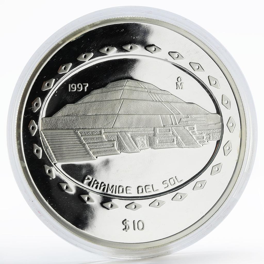 Mexico 10 pesos Sun Pyramid Teotihucan Series silver proof coin 1997
