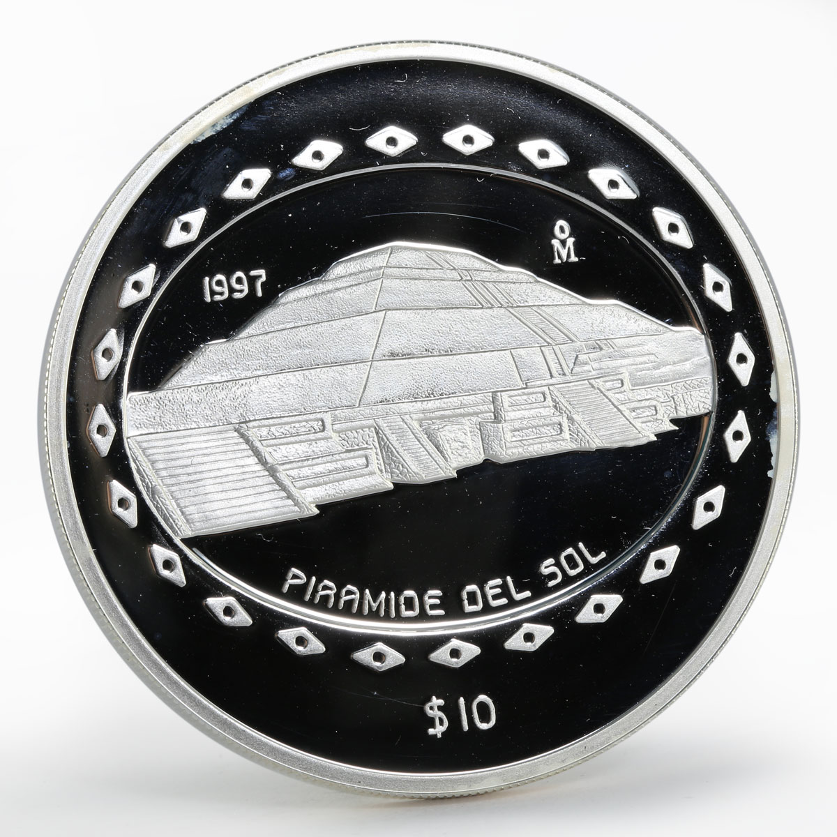 Mexico 10 pesos Sun Pyramid Teotihucan Series silver coin 1997