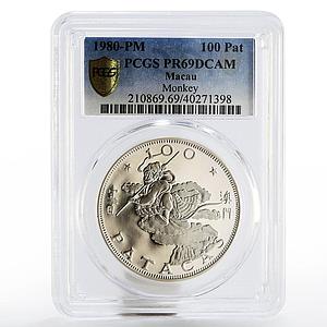 Macau 100 patacas Year of the Monkey PR-69 PCGS silver coin 1980