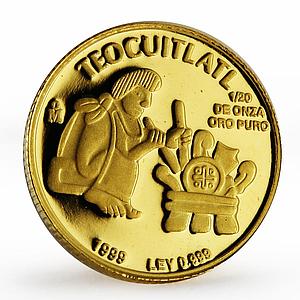 Mexico 1/20 onza Native Working Gold Melting Teocuitlatl proof Au coin 1999