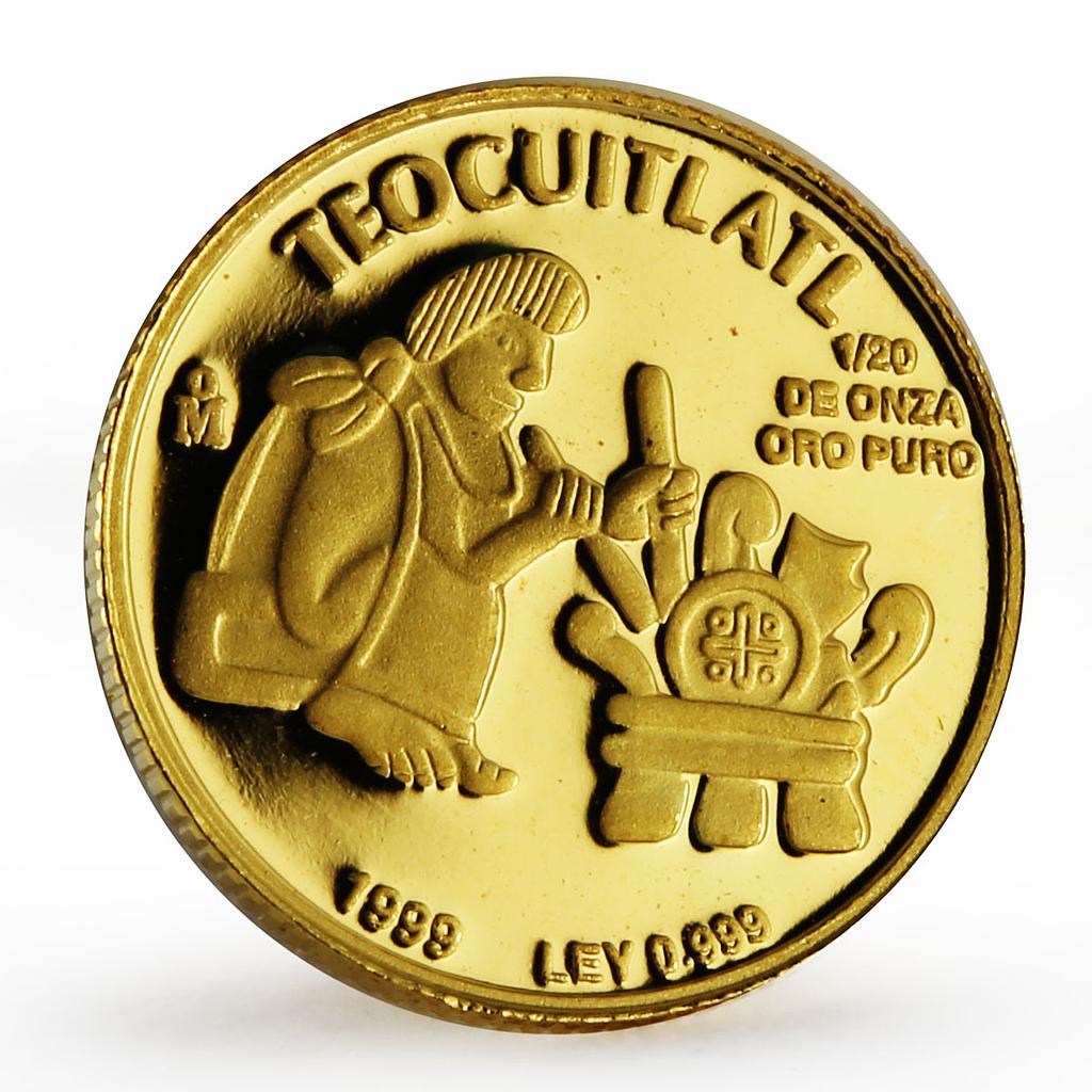 Mexico 1/20 onza Native Working Gold Melting Teocuitlatl proof Au coin 1999