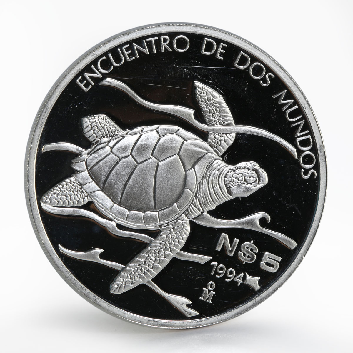 Mexico 5 pesos Pacific Ridley Sea Turtle proof silver coin 1994