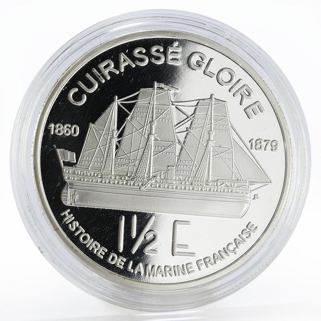 France 1 1/2 euro Cuirasse Gloire Ship Clipper silver proof coin 2004