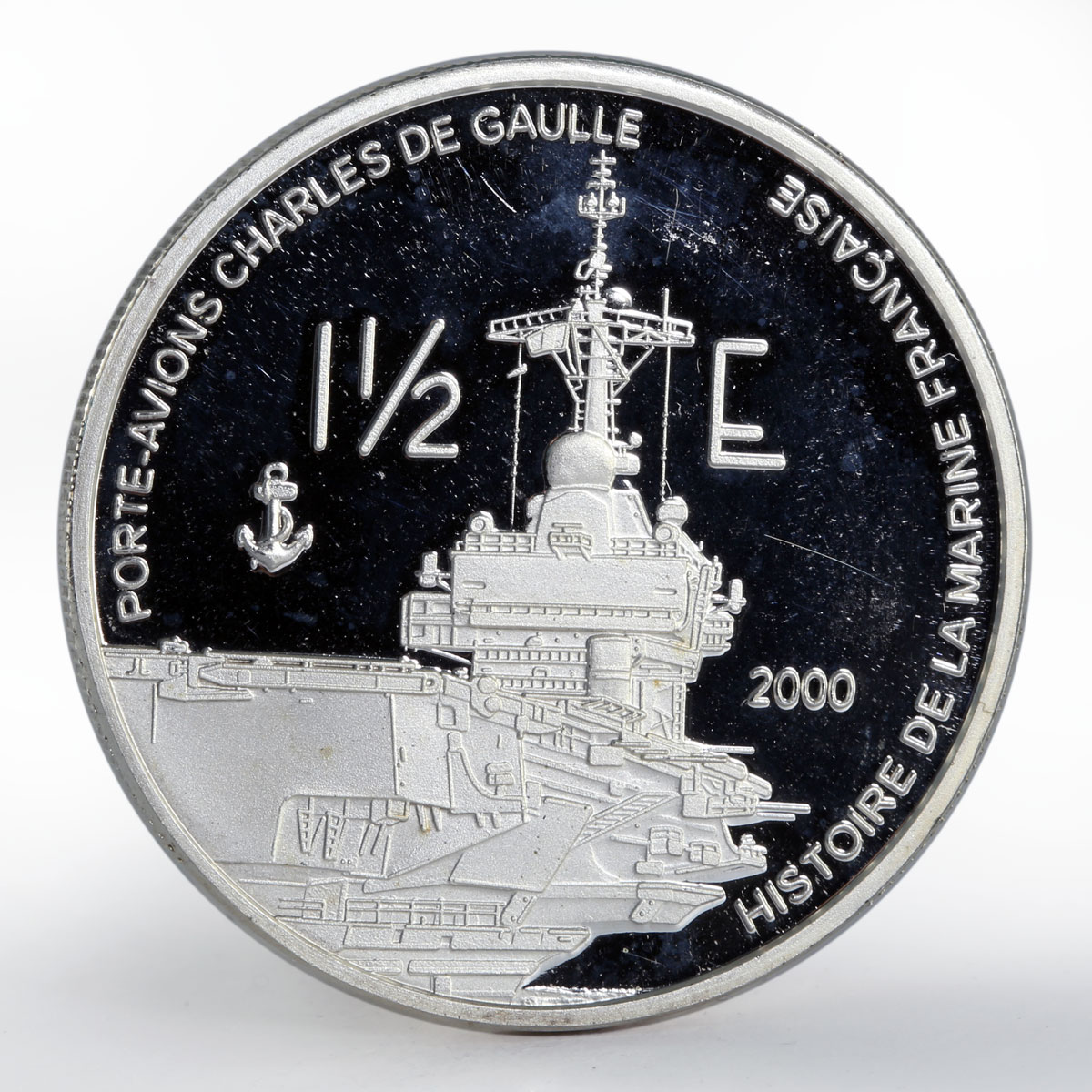 France 1 1/2 euro Porte-Avions Charles De Gaulle Ship silver proof coin 2000