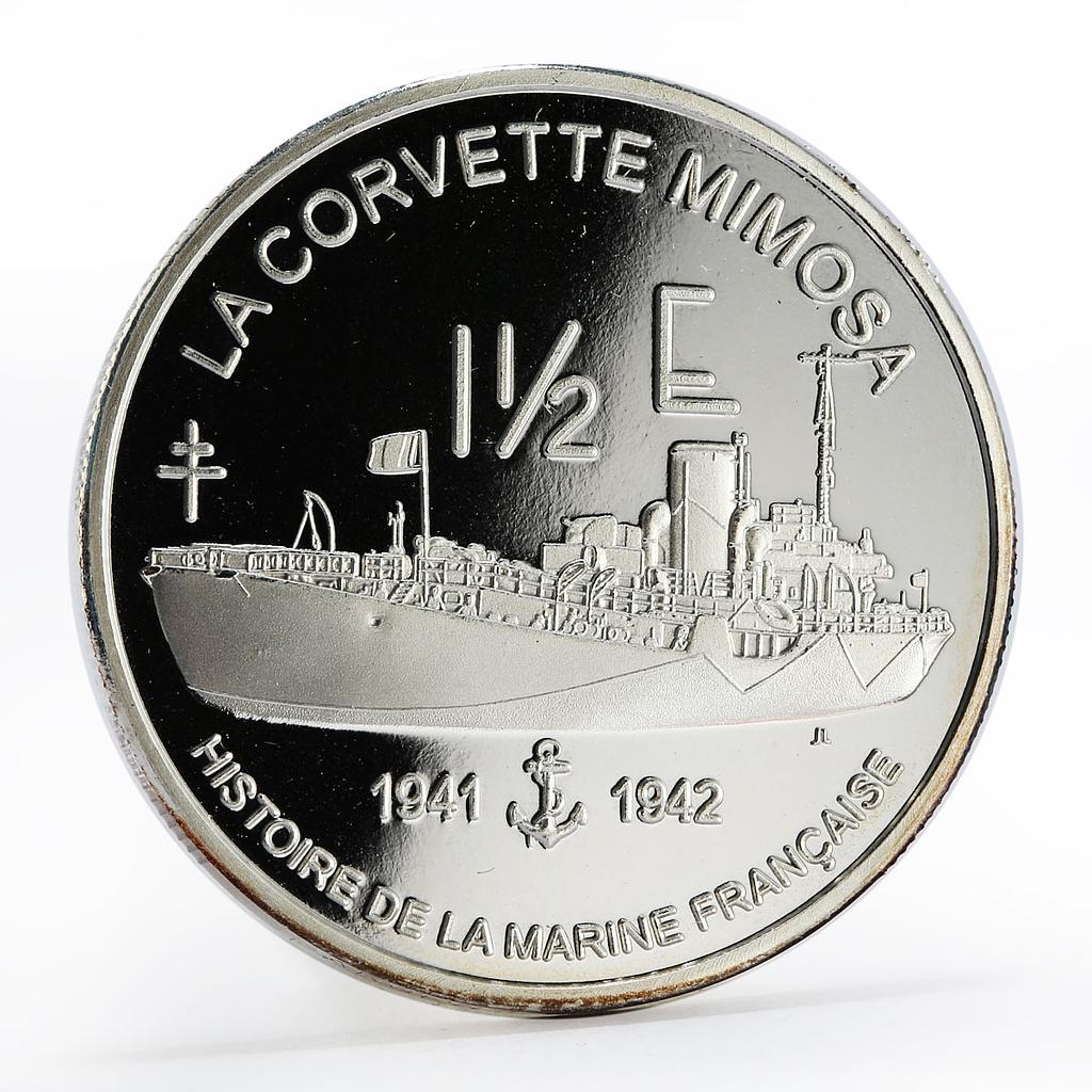 France 1 1/2 euro La Corvette Mimosa Ship proof silver coin 2004