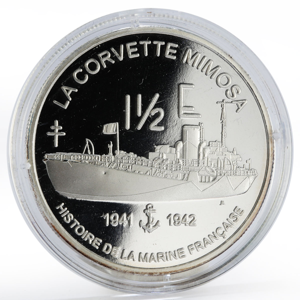 France 1 1/2 euro La Corvette Mimosa Ship silver proof coin 2004