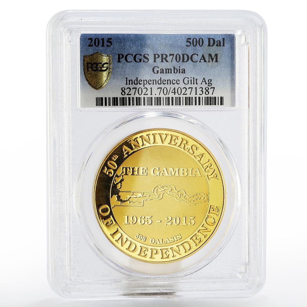 Gambia 500 dalasis 50th Anniversary Independence PR70 PCGS silver coin 2015