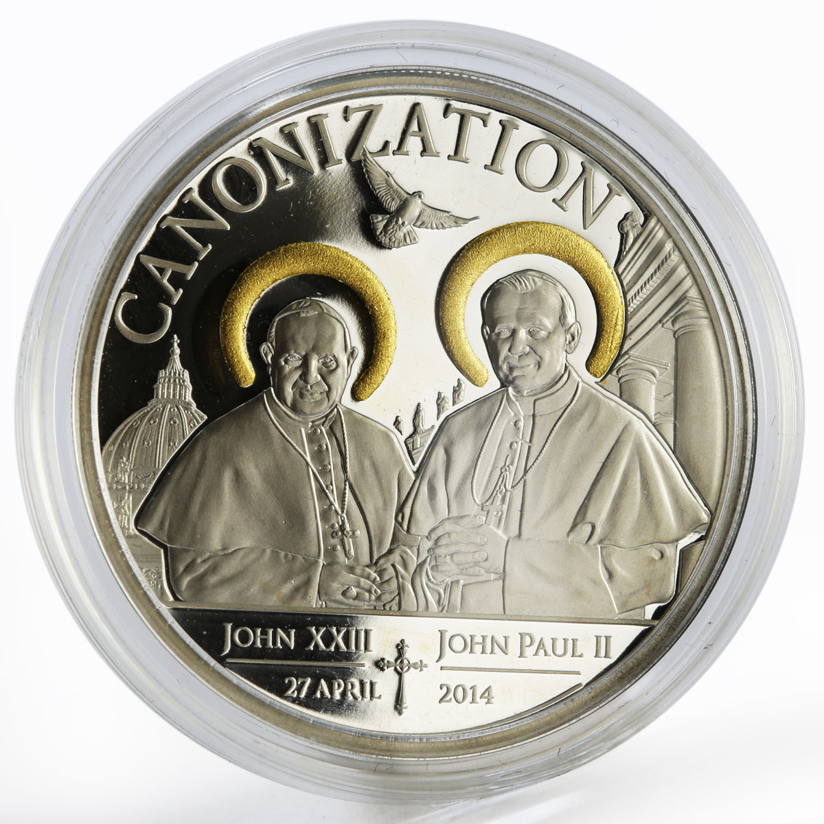 Tanzania 1000 shillings Canonization of Popes gilded silver proof coin 2014