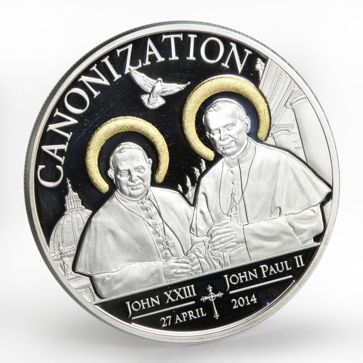 Tanzania 1000 shillings Canonization of Popes gilded silver proof coin 2014