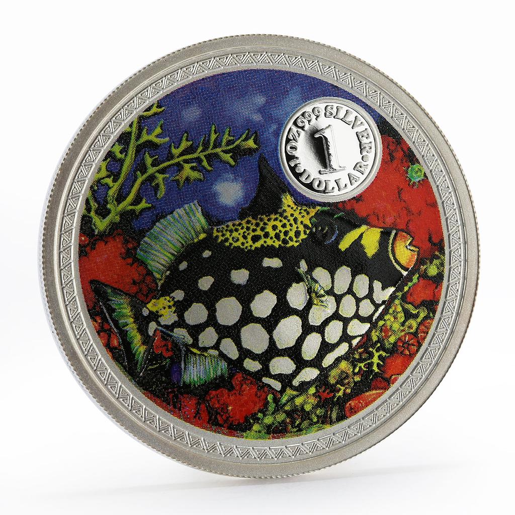 Cook Islands 1 dollar Tropical Fish Clown Triggerfish silver coin 1999