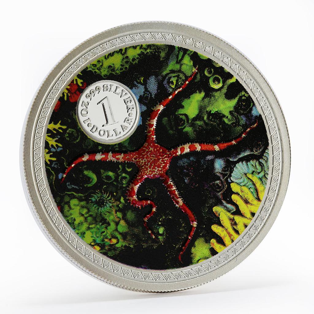 Cook Islands 1 dollar Tropical Fish Starfish silver coin 1999