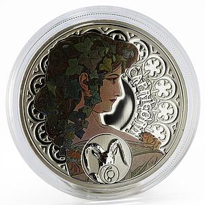 Niue 1 dollar A. Mucha Zodiac Series Capricorn colored silver coin 2010