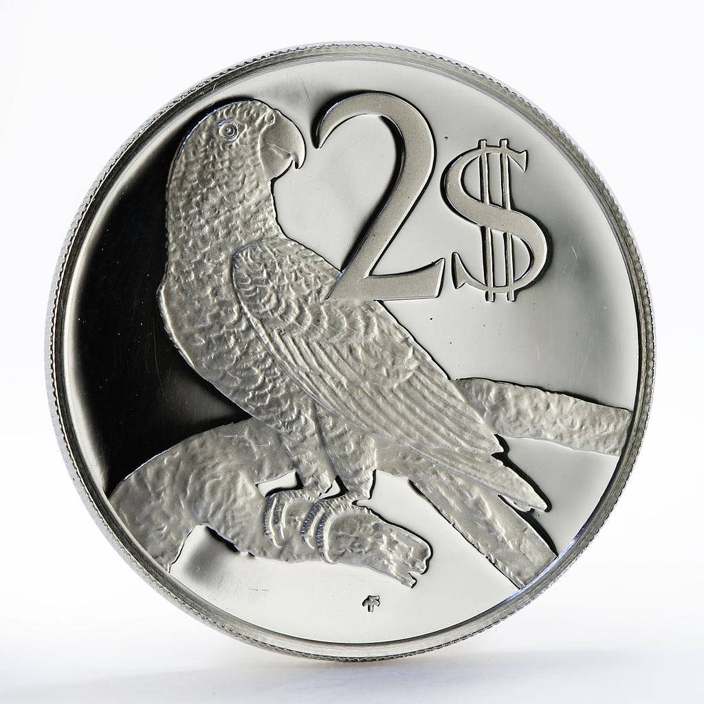 Cayman Islands 2 dollars Animal Parrot silver proof coin 1984