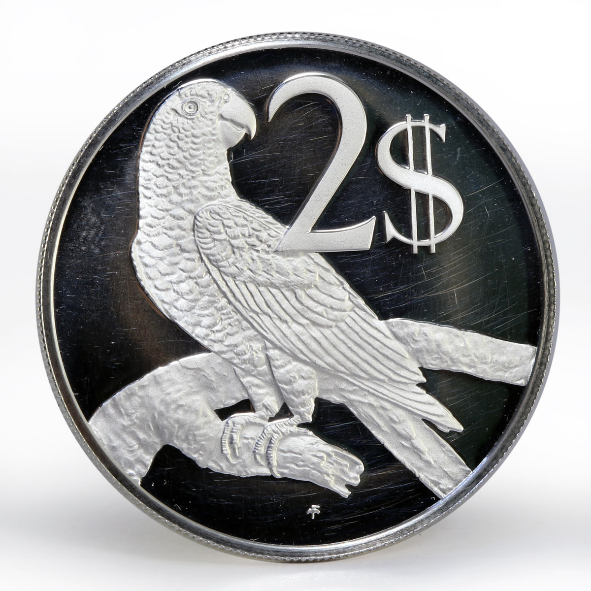 Cayman Islands 2 dollars Animal Parrot silver proof coin 1984