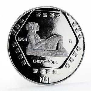 Mexico 1 peso Precolombina Chaac Mool Statue Sculpture proof silver coin 1994