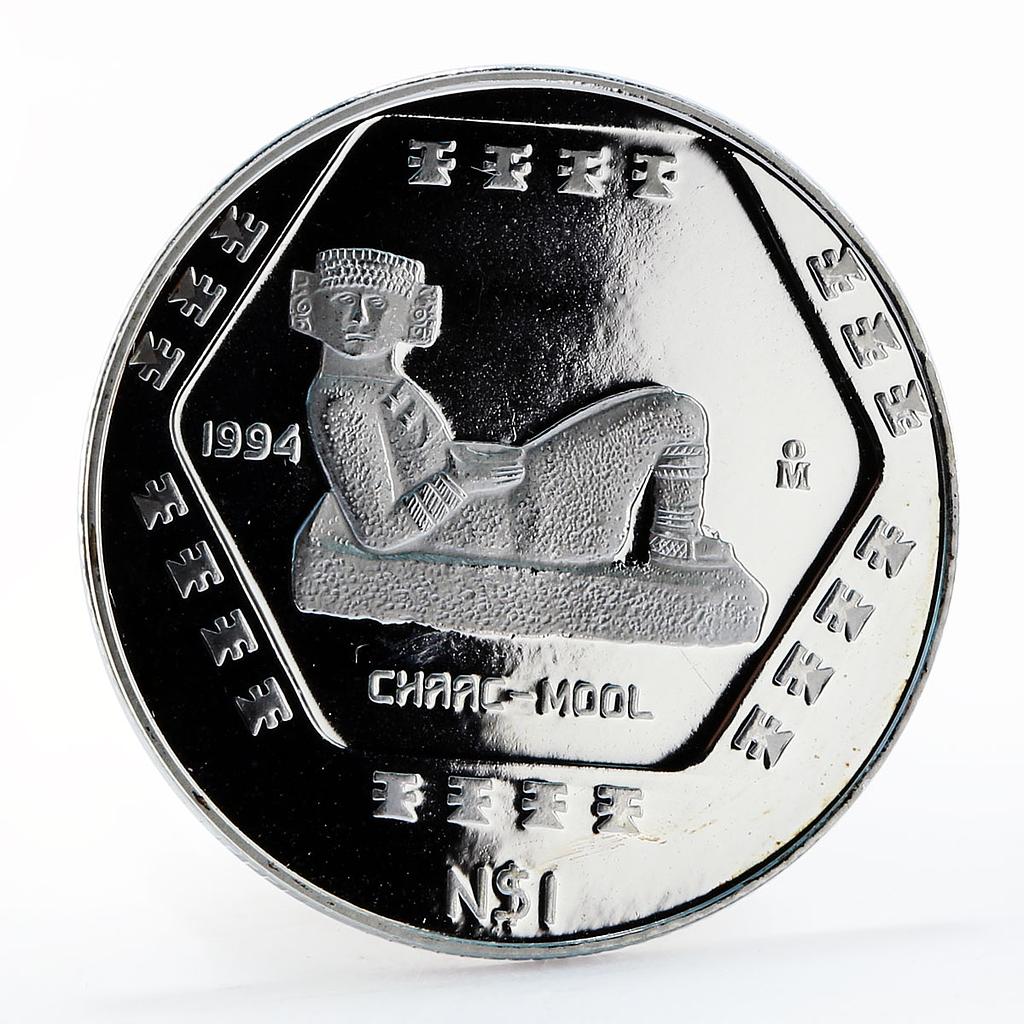 Mexico 1 peso Precolombina Chaac Mool Statue Sculpture proof silver coin 1994