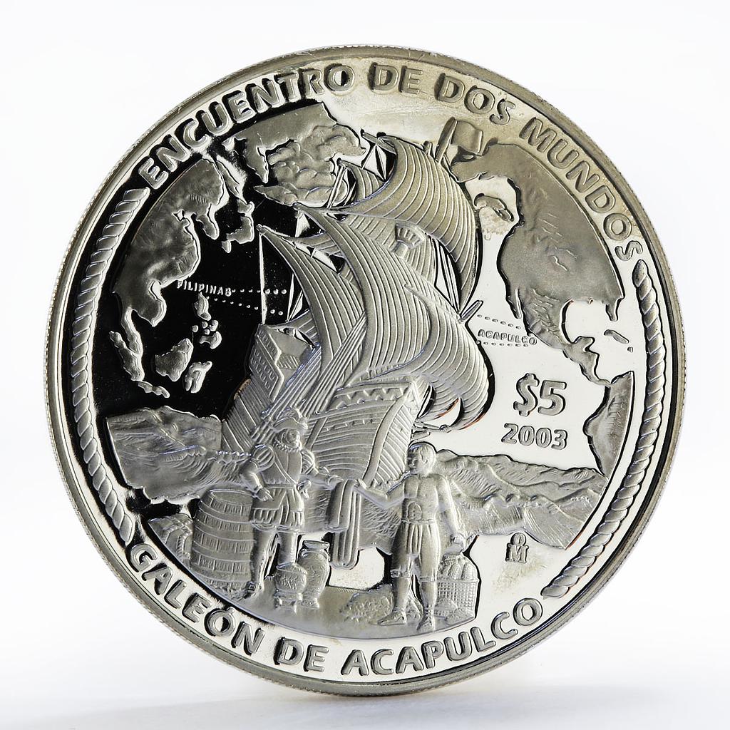 Mexico 5 pesos Acapulco Galleon Ibero-America series proof silver coin 2003