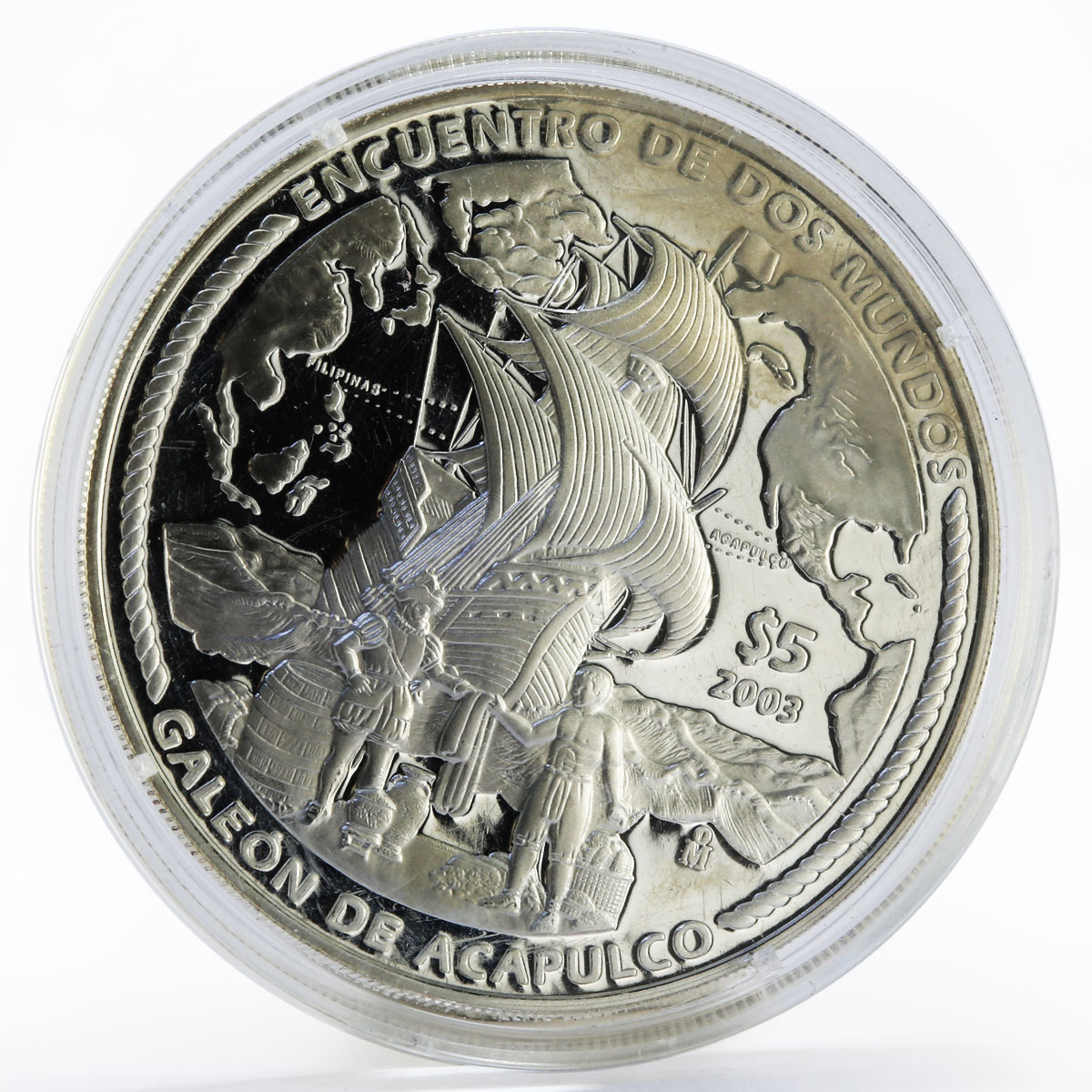 Mexico 5 pesos Acapulco Galleon Ibero-America series proof silver coin 2003