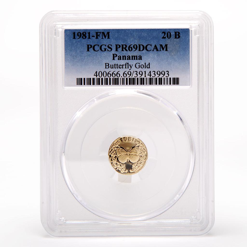 Panama 20 balboas Eight Butterfly PCGS PR69 gold coin 1981
