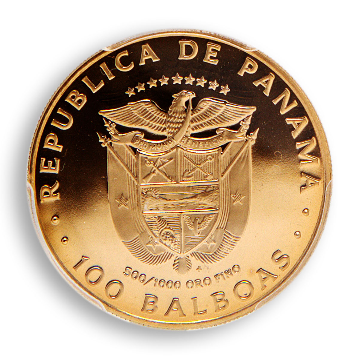 Panama 100 balboas Pre-Columbian Art Cocie style birds PCGS PR68 gold coin 1983