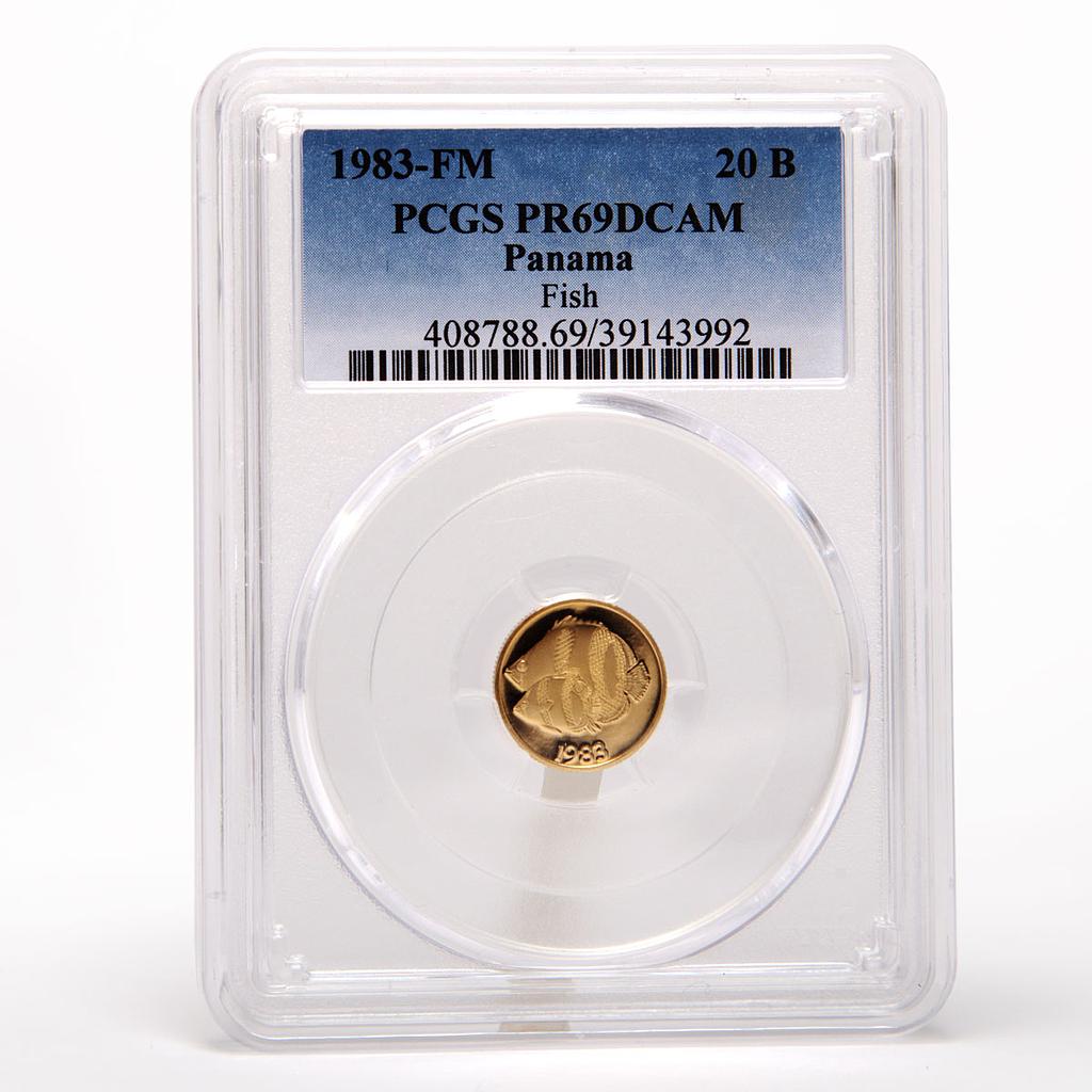 Panama 20 balboas Banded Butterfly fish PCGS PR69 gold proof coin 1983
