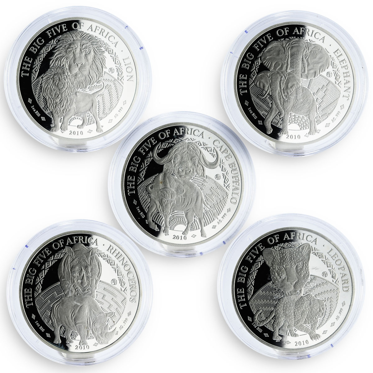 Rwanda 500 francs set of 5 coins The Big Five of Africa silver proof coin 2010