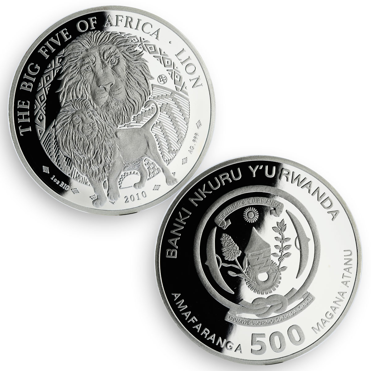 Rwanda 500 francs set of 5 coins The Big Five of Africa silver proof coin 2010