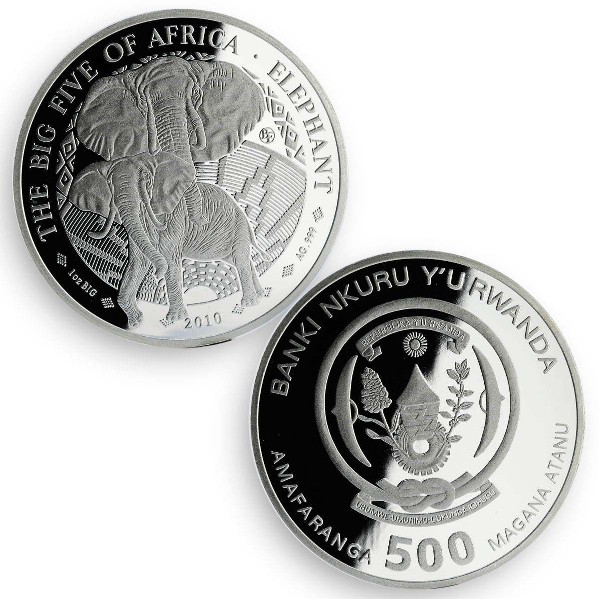 Rwanda 500 francs set of 5 coins The Big Five of Africa silver proof coin 2010