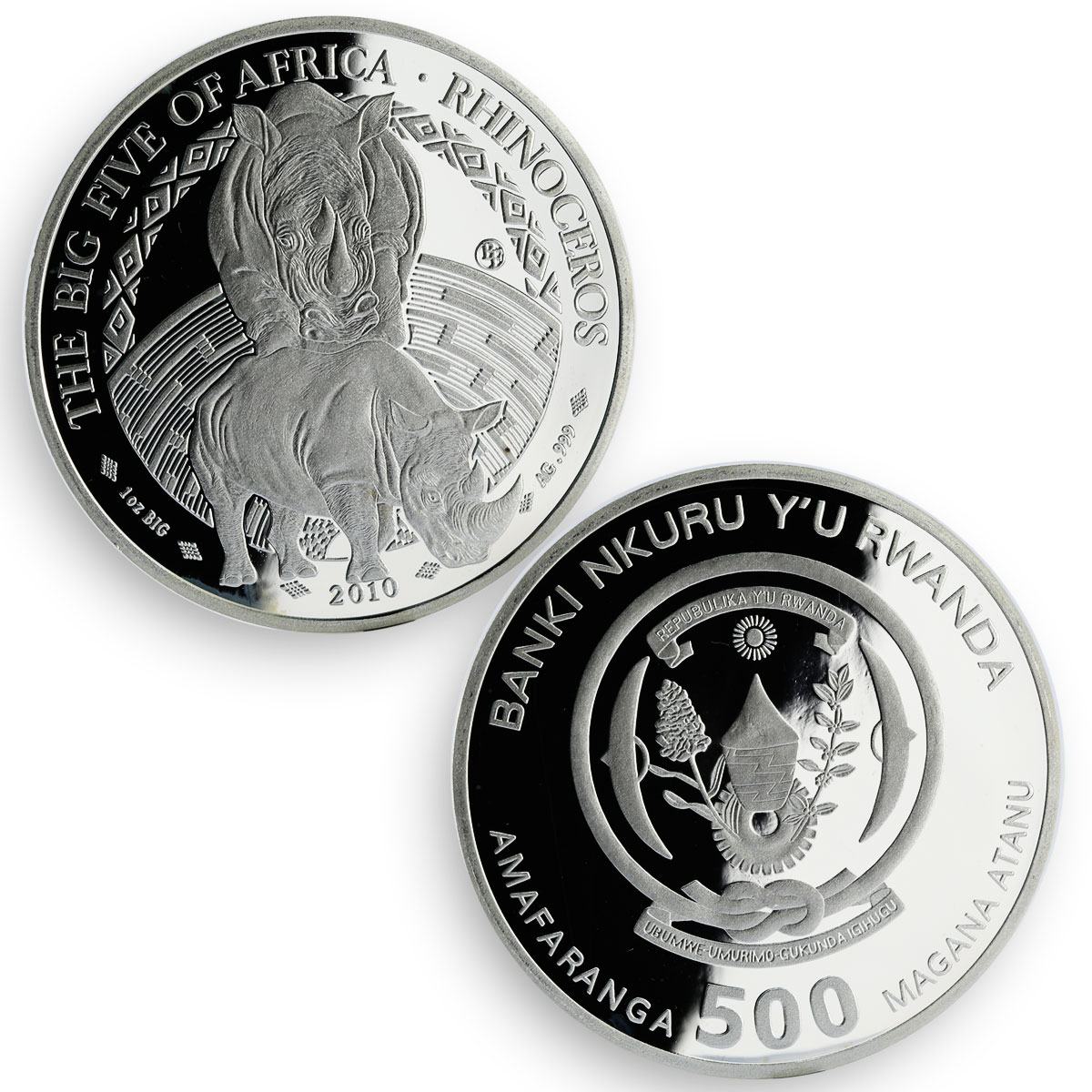 Rwanda 500 francs set of 5 coins The Big Five of Africa silver proof coin 2010