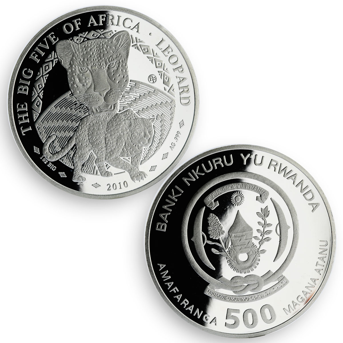 Rwanda 500 francs set of 5 coins The Big Five of Africa silver proof coin 2010