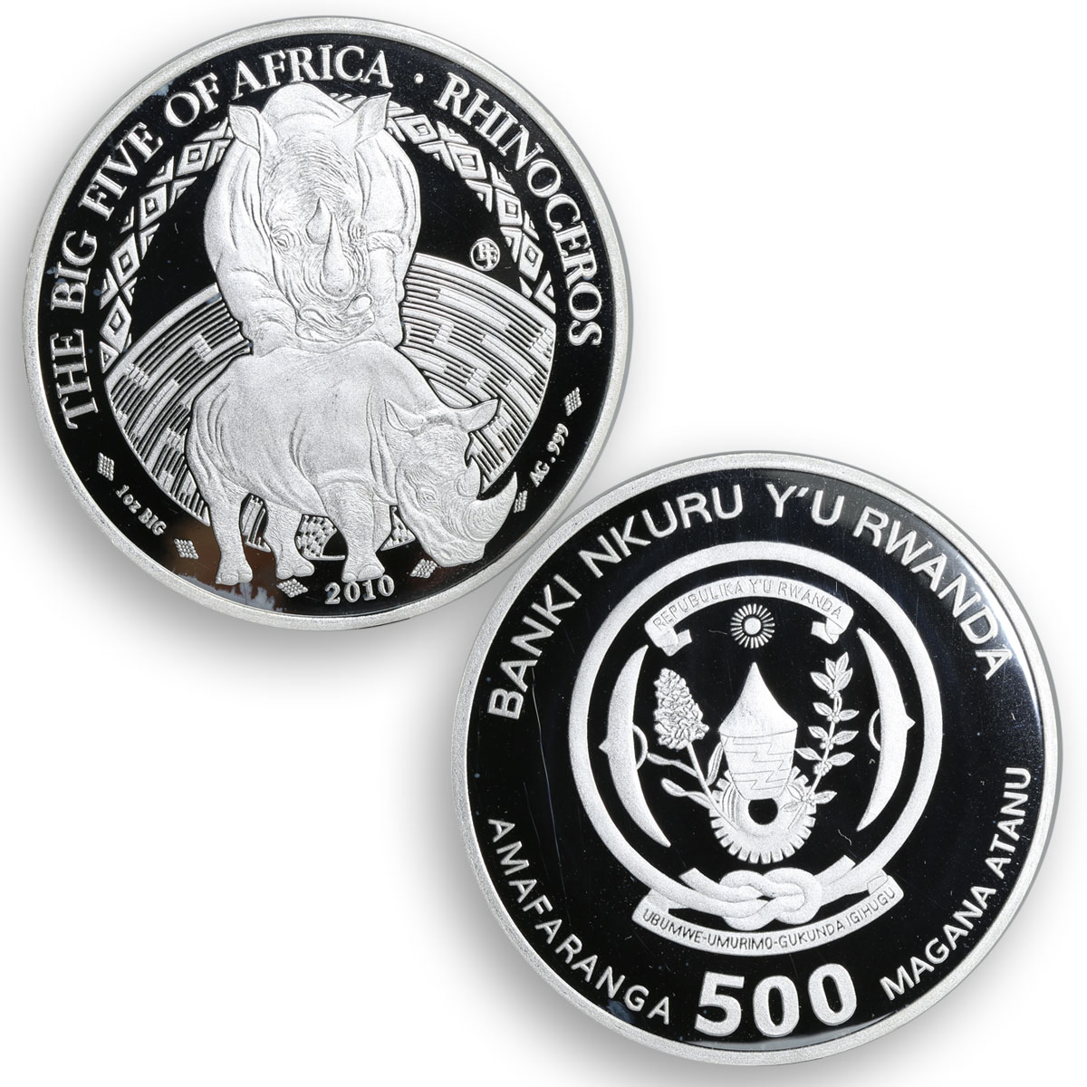 Rwanda 500 francs set of 5 coins The Big Five of Africa silver proof coin 2010