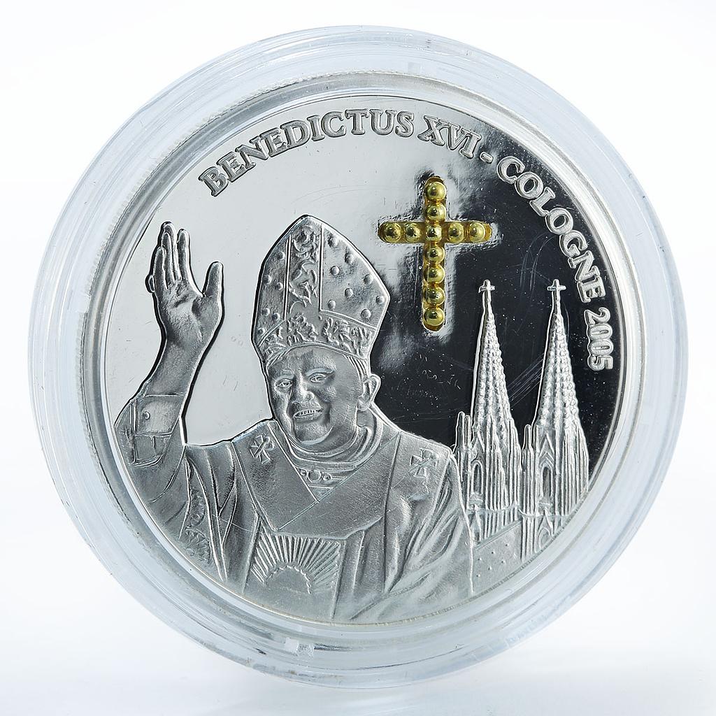 Congo 10 francs Benedictus XVI Cologne silver coin 2005