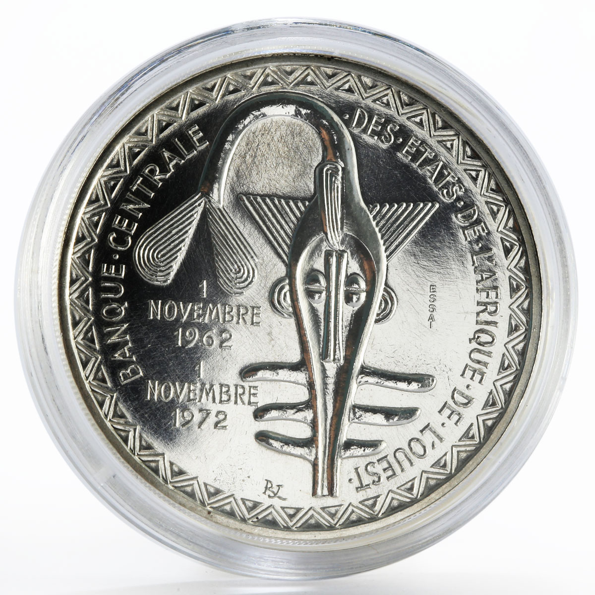 African States 500 francs 10th Anniversary of Monetary Union essai silver 1972
