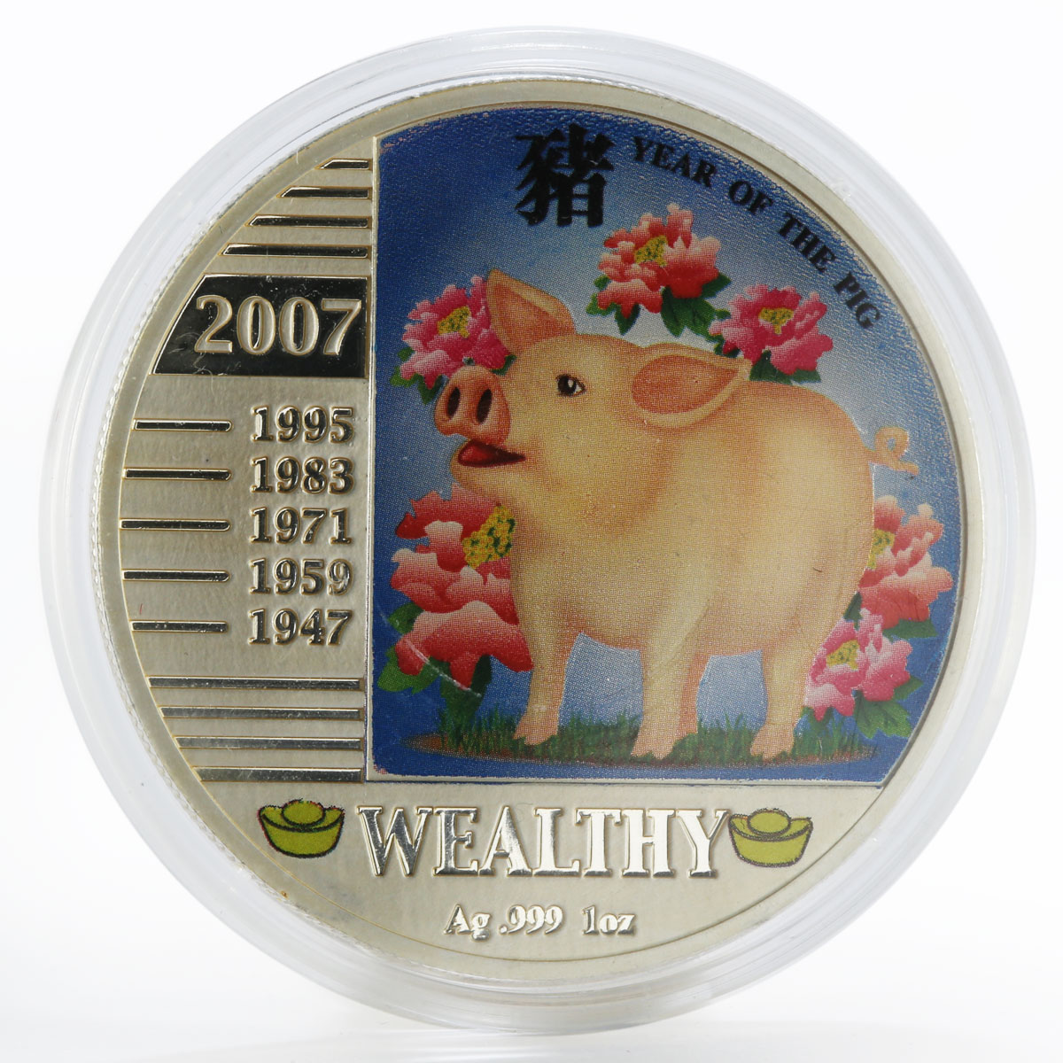 Niue 1 dollar Year of the Pig Wealthy colored silver proof coin 2007