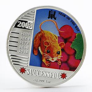 Niue 1 dollar Year of the Rat Successful colored silver proof coin 2008