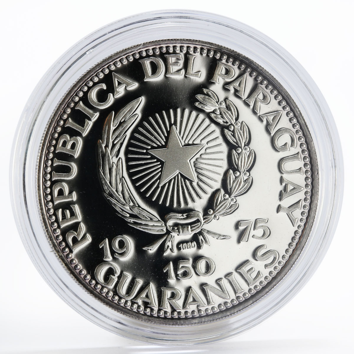 Paraguay 150 guaranies Parliament Building silver proof coin 1975