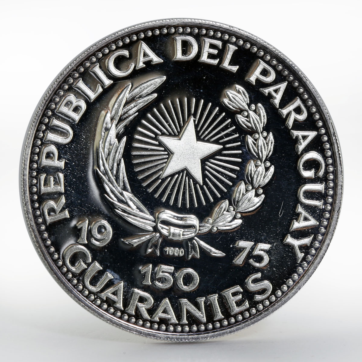 Paraguay 150 guaranies Parliament Building silver proof coin 1975