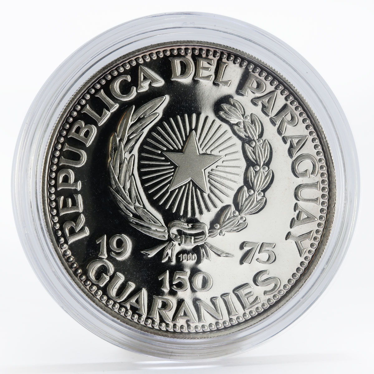 Paraguay 150 guaranies Ruins of Humaita silver proof coin 1975