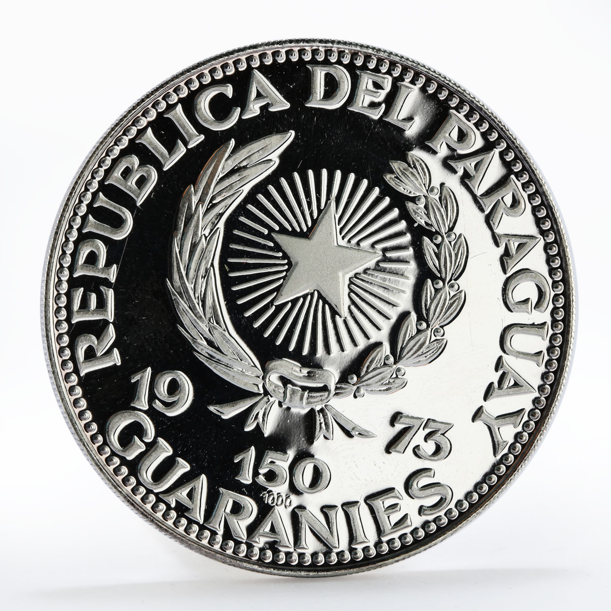 Paraguay 150 guaranies Mujer Sentada Cultura Teotihuacana silver proof coin 1973