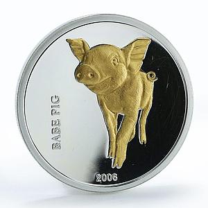 Congo 10 francs Happy Babe Pig Animal gilded silver coin 2006