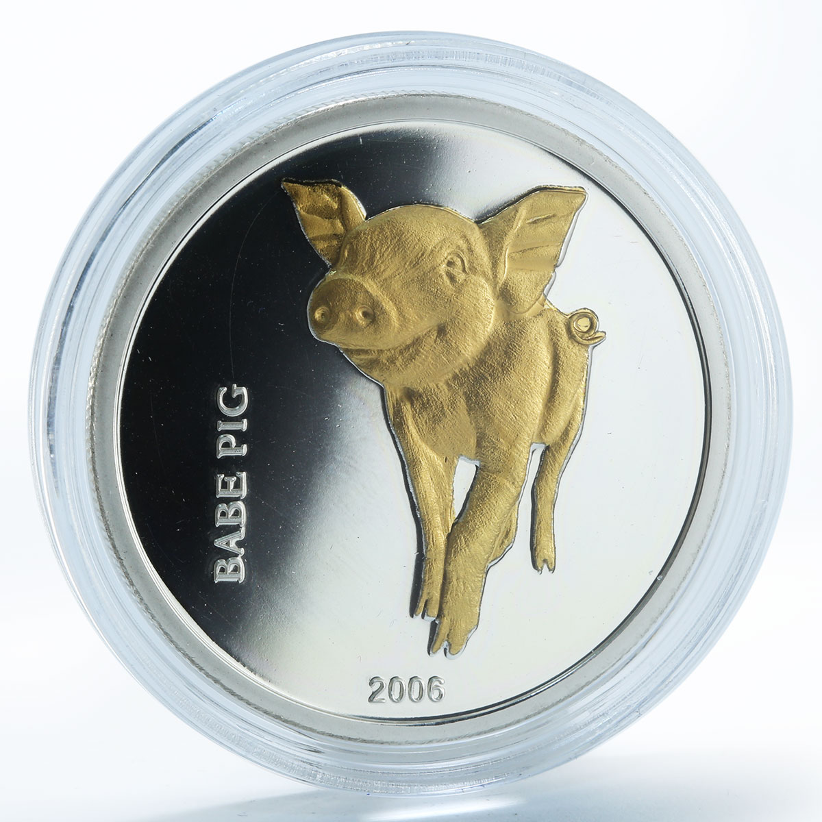 Congo 10 francs Happy babe pig animal silver gilded coin 2006