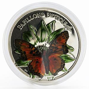 Cameroun 1000 francs Charaxes Fournierae butterfly colored silver coin 2011